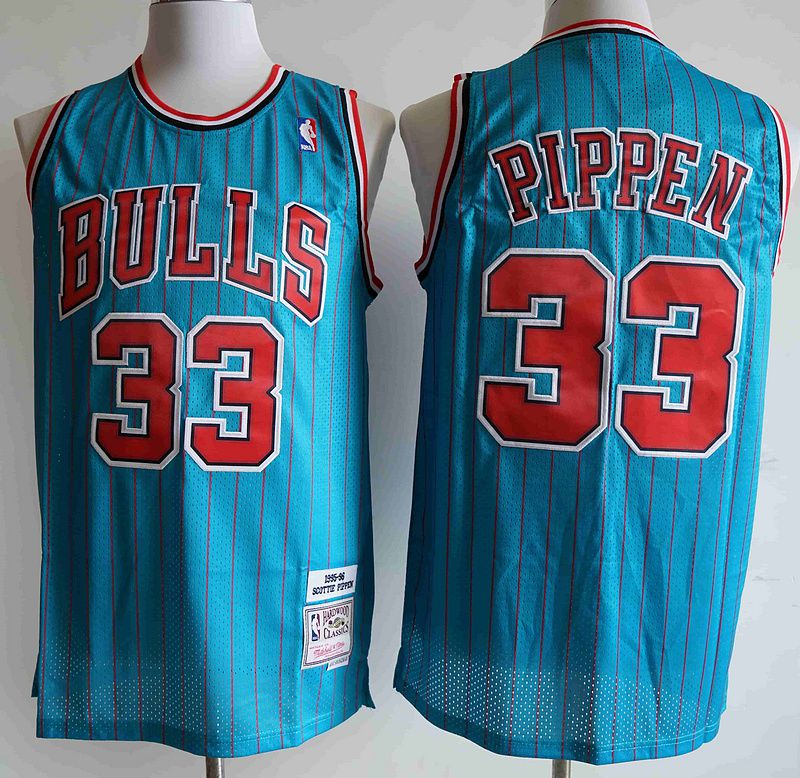 Men Chicago Bulls #33 Pippen Blue stripe NBA Jersey->chicago bulls->NBA Jersey